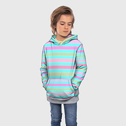 Толстовка-худи детская Pink turquoise stripes horizontal Полосатый узор, цвет: 3D-меланж — фото 2