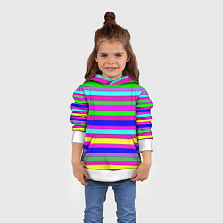 Толстовка-худи детская Multicolored neon bright stripes, цвет: 3D-белый — фото 2