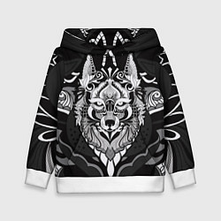 Толстовка-худи детская Черно-белый волк, цвет: 3D-белый