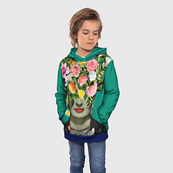 Толстовка-худи детская Фрида Кало - Арт Портрет, цвет: 3D-синий — фото 2