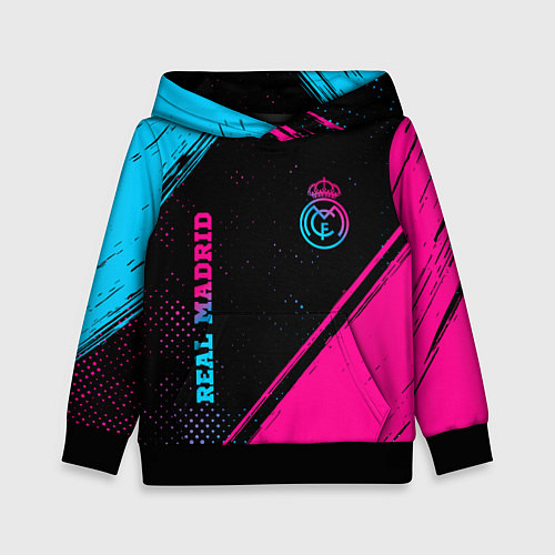 Детская толстовка Real Madrid - neon gradient: символ и надпись верт / 3D-Черный – фото 1