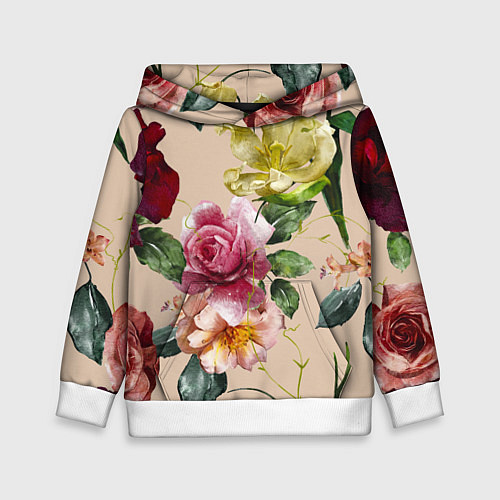 Детская толстовка Цветы Нарисованные Красные Розы и Лилии / 3D-Белый – фото 1