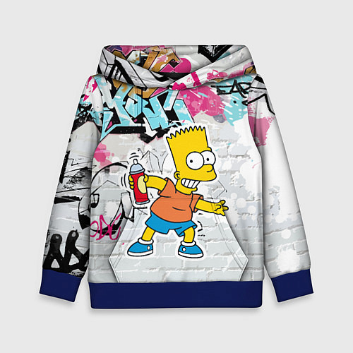 Детская толстовка Барт Симпсон на фоне стены с граффити / 3D-Синий – фото 1