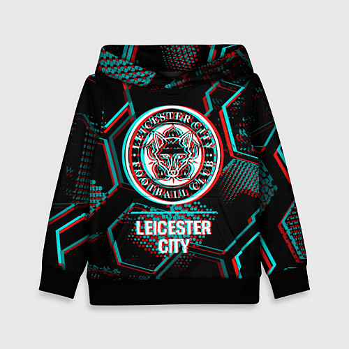 Детская толстовка Leicester City FC в стиле glitch на темном фоне / 3D-Черный – фото 1