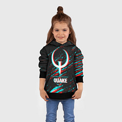 Толстовка-худи детская Quake в стиле glitch и баги графики на темном фоне, цвет: 3D-черный — фото 2