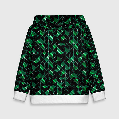Детская толстовка Геометрический узор, зеленые фигуры на черном / 3D-Белый – фото 1
