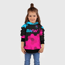 Толстовка-худи детская BMW - neon gradient: символ сверху, цвет: 3D-черный — фото 2