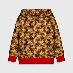 Толстовка-худи детская Резьба по дереву - листочки, цвет: 3D-красный