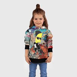 Толстовка-худи детская Барт Симпсон в тёмных очках на фоне граффити, цвет: 3D-черный — фото 2