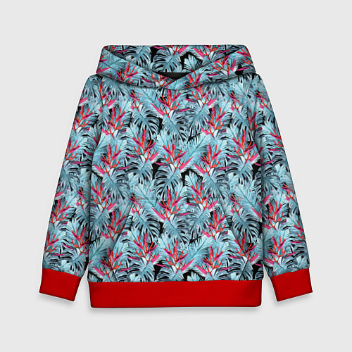 Детская толстовка Голубые тропические листья и цветы / 3D-Красный – фото 1