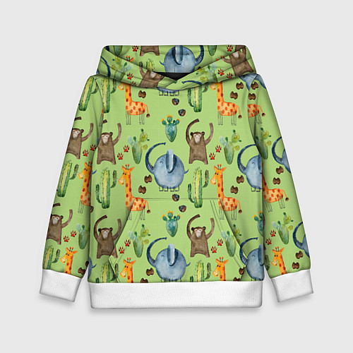 Детская толстовка Африканские животные - слон обезьянка жираф / 3D-Белый – фото 1