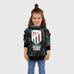 Толстовка-худи детская Atletico Madrid FC в стиле glitch на темном фоне, цвет: 3D-черный — фото 2