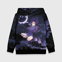 Толстовка-худи детская Веселая ведьма летит на метле, цвет: 3D-черный