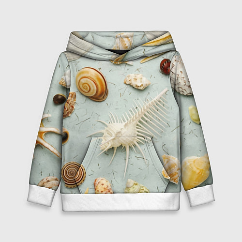 Детская толстовка Океанские ракушки и морские звёзды на песке / 3D-Белый – фото 1