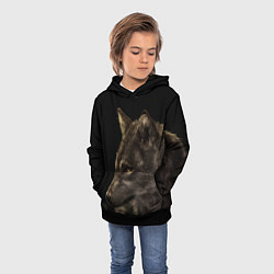 Толстовка-худи детская Взрослый мудрый волк, цвет: 3D-черный — фото 2
