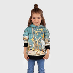 Толстовка-худи детская Натюрморт из сети, морских звёзд и ракушек - лето, цвет: 3D-черный — фото 2