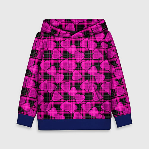 Детская толстовка Black and pink hearts pattern on checkered / 3D-Синий – фото 1