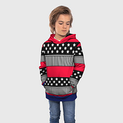 Толстовка-худи детская Red and black pattern with stripes and stars, цвет: 3D-синий — фото 2
