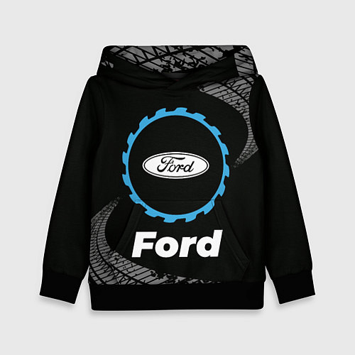 Детская толстовка Ford в стиле Top Gear со следами шин на фоне / 3D-Черный – фото 1