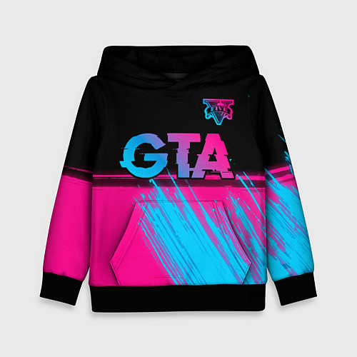 Детская толстовка GTA - neon gradient: символ сверху / 3D-Черный – фото 1