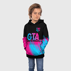 Толстовка-худи детская GTA - neon gradient: символ сверху, цвет: 3D-черный — фото 2