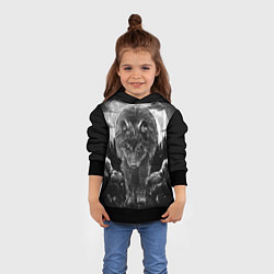 Толстовка-худи детская Волк на фоне луны - рисунок карандашом, цвет: 3D-черный — фото 2