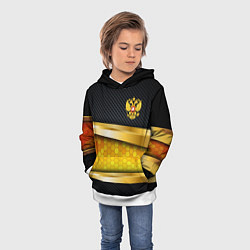 Толстовка-худи детская Black & gold - герб России, цвет: 3D-белый — фото 2