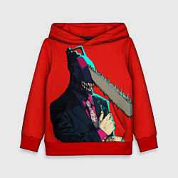 Толстовка-худи детская Человек бензопила в деловом костюме, цвет: 3D-красный