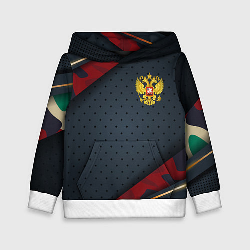 Детская толстовка Герб России черно-красный камуфляж / 3D-Белый – фото 1