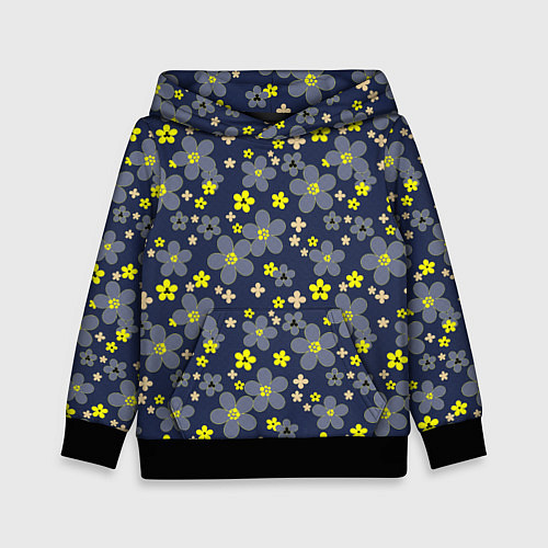Детская толстовка Лимонного цвета цветы на серо-синем фоне / 3D-Черный – фото 1