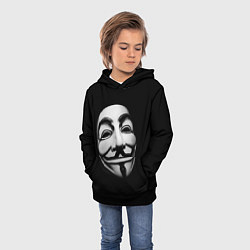 Толстовка-худи детская Маска анонимуса - Гай Фокс, цвет: 3D-черный — фото 2
