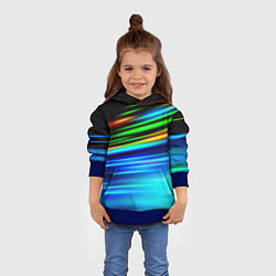 Толстовка-худи детская Абстрактные неоновые полосы, цвет: 3D-синий — фото 2