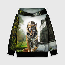 Толстовка-худи детская Кибернетический тигр, цвет: 3D-черный
