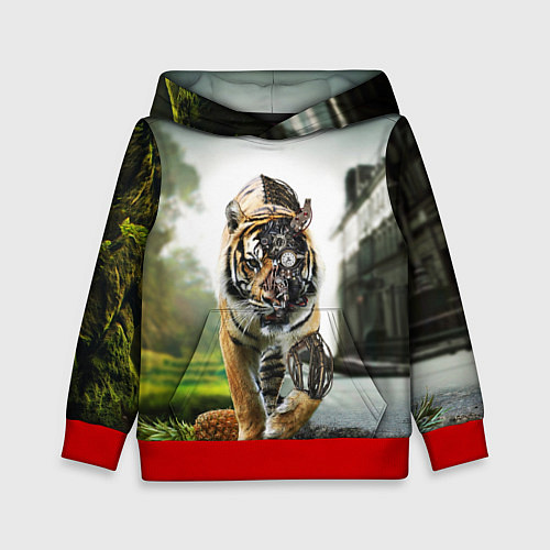 Детская толстовка Кибернетический тигр / 3D-Красный – фото 1