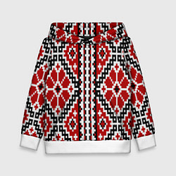 Толстовка-худи детская Вышивка геометрический узор крест, цвет: 3D-белый