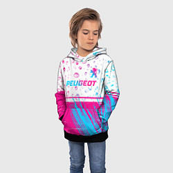 Толстовка-худи детская Peugeot neon gradient style: символ сверху, цвет: 3D-черный — фото 2