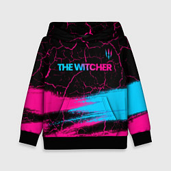 Толстовка-худи детская The Witcher - neon gradient: символ сверху, цвет: 3D-черный