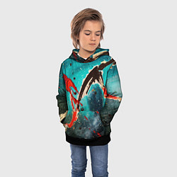 Толстовка-худи детская Голубой туман и брызки красок, цвет: 3D-черный — фото 2