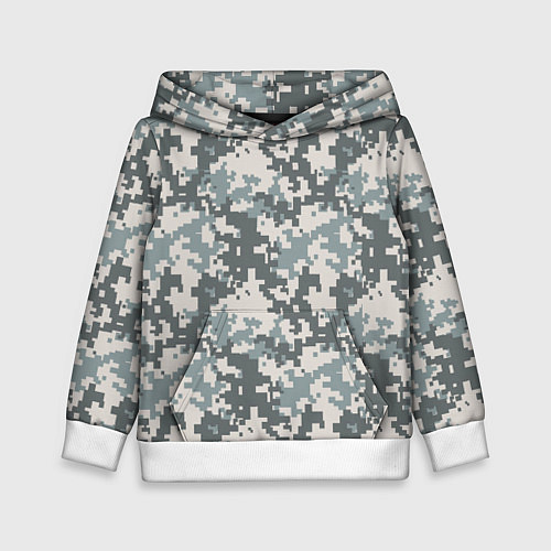 Детская толстовка Камуфляж серый пиксель / 3D-Белый – фото 1