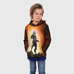 Толстовка-худи детская Кварианка стоит на горе трупов в свете огня, цвет: 3D-синий — фото 2