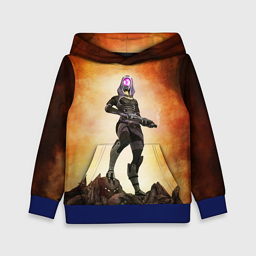 Детская толстовка Кварианка стоит на горе трупов в свете огня / 3D-Синий – фото 1