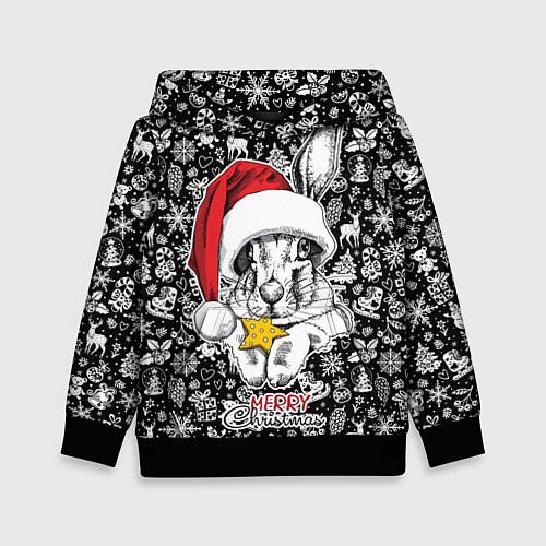 Детская толстовка Merry Christmas! Rabbit with cookies / 3D-Черный – фото 1