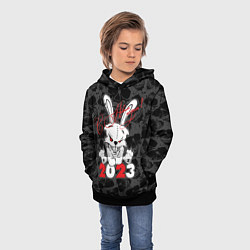 Толстовка-худи детская С Новым годом! 2023 Злой кролик, цвет: 3D-черный — фото 2