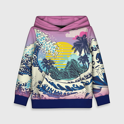 Детская толстовка Штормовые океанские волны и пальмы / 3D-Синий – фото 1