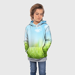Толстовка-худи детская Зелень и небо, цвет: 3D-меланж — фото 2