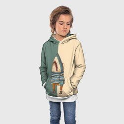 Толстовка-худи детская Акула-моряк, цвет: 3D-белый — фото 2