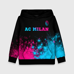 Толстовка-худи детская AC Milan - neon gradient: символ сверху, цвет: 3D-черный