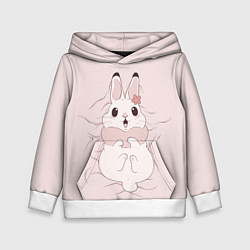 Толстовка-худи детская Милый кролик на розовом, цвет: 3D-белый
