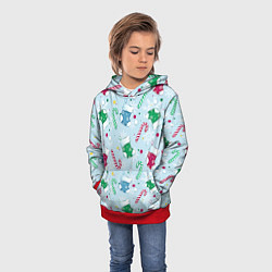 Толстовка-худи детская Новогодний паттерн, цвет: 3D-красный — фото 2