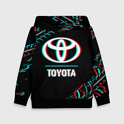 Толстовка-худи детская Значок Toyota в стиле glitch на темном фоне, цвет: 3D-черный